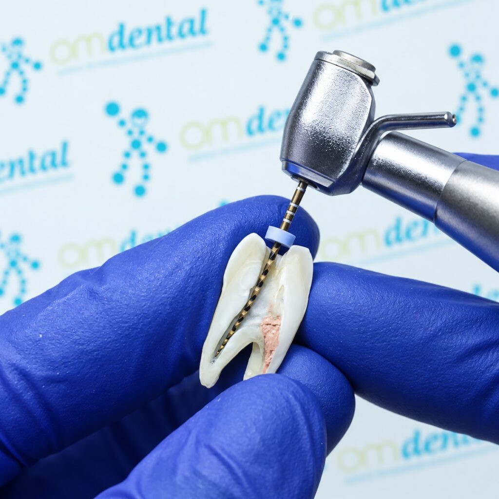 Modelo de diente con instrumental de endodoncia